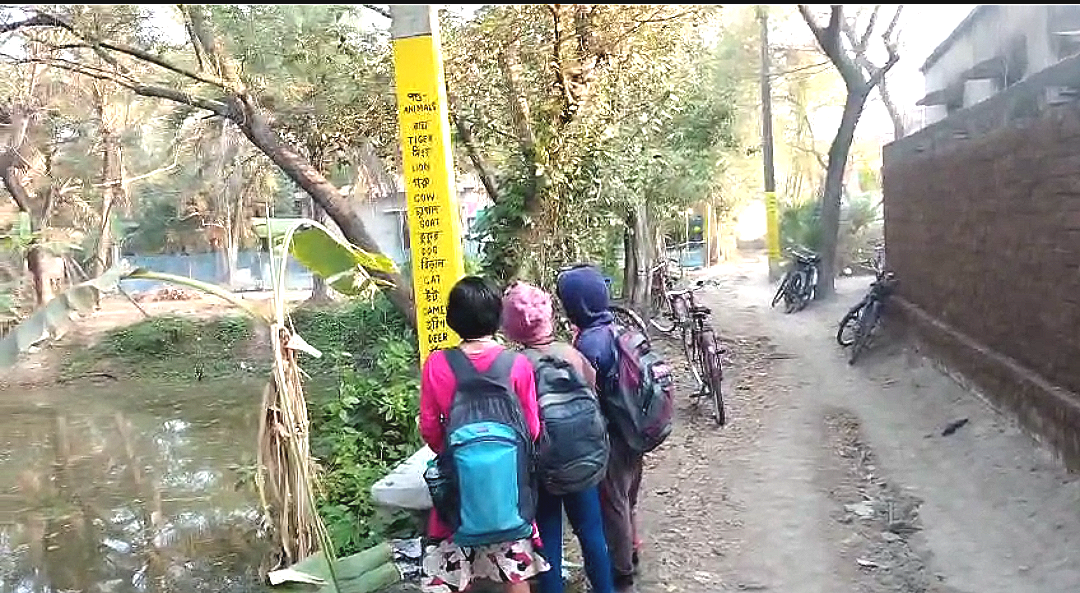 মেঠো পথেই পাঠশালা , কুলতলীর ইলেকট্রিক পোস্টে এখন বর্ণপরিচয়