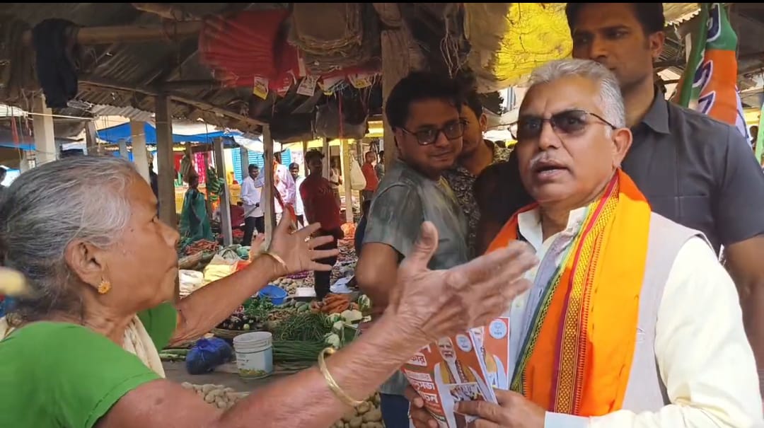 বিয়ের মিষ্টি কই? খালি হাতে ভোটের প্রচারে গিয়ে বৃদ্ধার কাছে ভ্যাবাচ্যাকা খেলেন দিলীপ