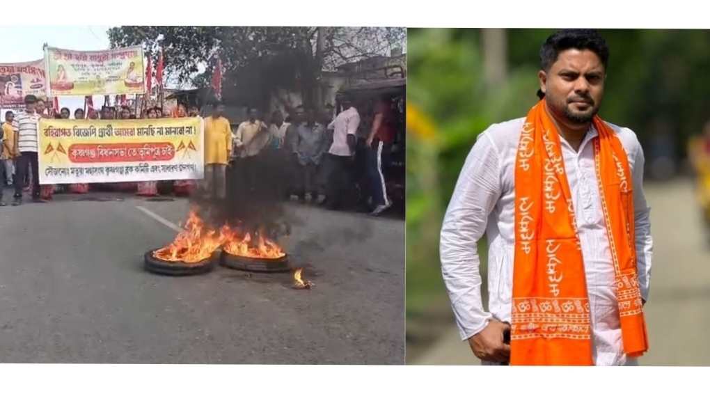 ভূমিপুত্রকে প্রার্থী করার দাবি , রাস্তায় টায়ার জ্বালিয়ে বিক্ষোভ মতুয়াদের