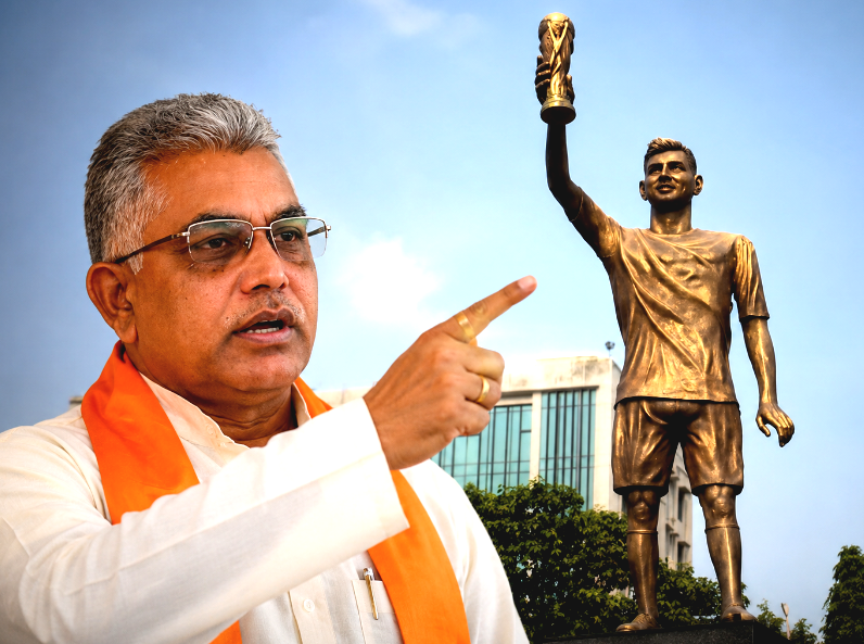 দুলতে শুরু ‘মেসি মূর্তি’! সরানোর সিদ্ধান্তে তৃণমূলকে নিশানা দিলীপ ঘোষের