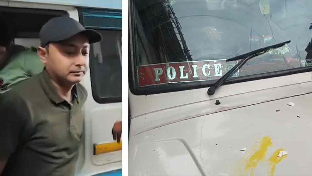 দেবরাজকে ঘিরে আদালত চত্বরে ডিমবৃষ্টি , রেহাই পেল না পুলিশের গাড়িও
