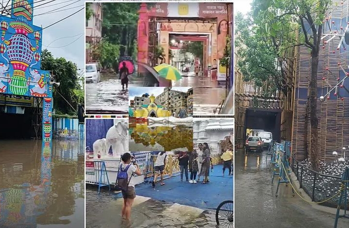 শ্রীভূমি - সিংহী পার্ক রাতভর বৃষ্টিতে ব্যাহত শহরের পুজো প্রস্তুতি , উদ্বোধন বাতিল মুখ্যমন্ত্রীর