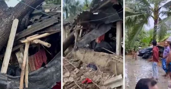 মাত্র ১ মিনিটের ঝড়ে লণ্ডভণ্ড সন্দেশখালি , ক্ষতিগ্রস্ত শতাধিক বাড়ি