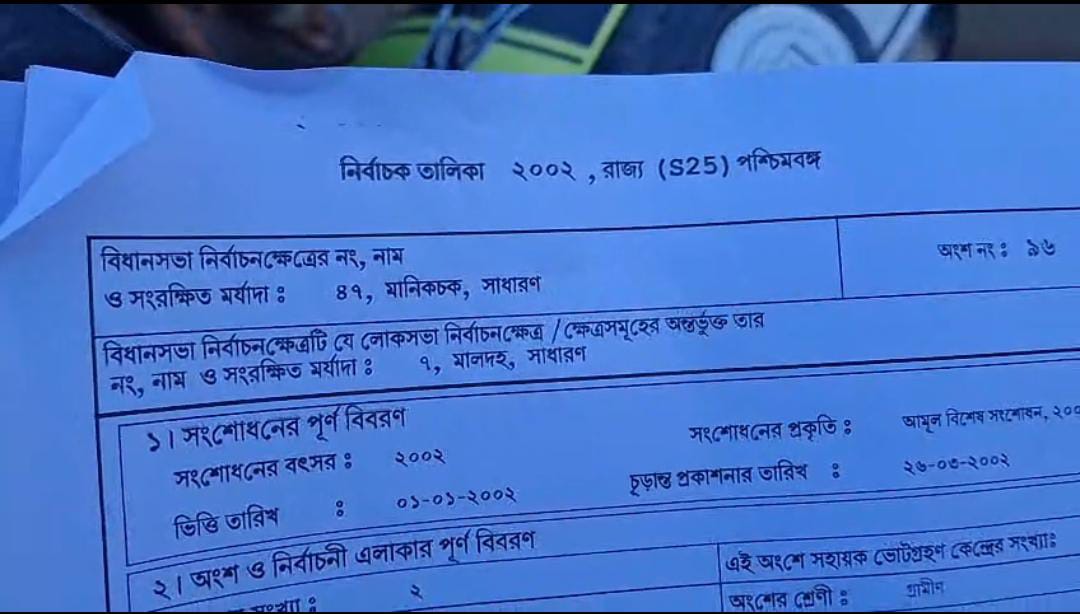মানিকচকে SIR আতঙ্ক , ২০০২ সালের তালিকা থেকে গায়েব ৮০০ ভোটারের নাম