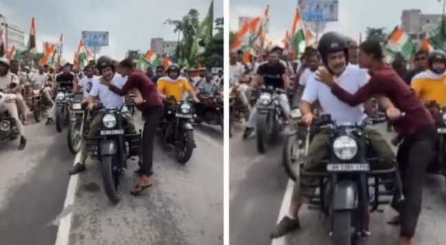 বাইক মিছিলে রাহুলকে চুমু! ভাইরাল ভিডিও