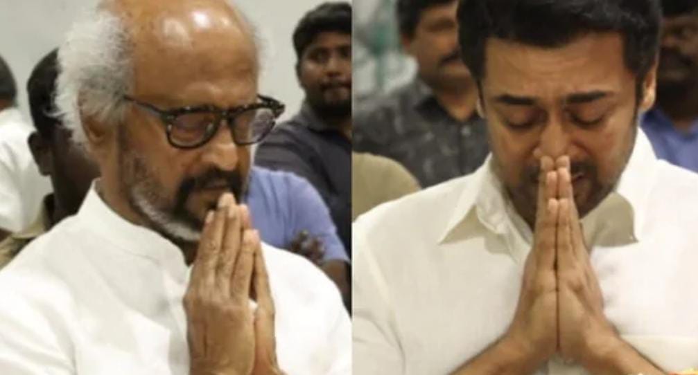 প্রযোজকের মৃতদেহ ঘিরে হাতজোড় করে অঝোরে কান্না , সারাভাননকে শেষ শ্রদ্ধাঞ্জলি রজনীকান্ত - সুরিয়ার